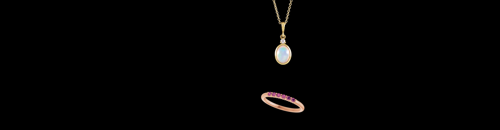 Opal yellow gold necklace and tourmaline stackable rose gold ring.