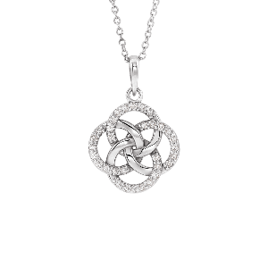 White gold diamond Celtic knot necklace. Click to shop Celtic jewellery inspired by Irish heritage.