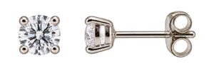 Pair of 14 karat white gold 4-prong lab-grown diamond stud earrings with friction backs.