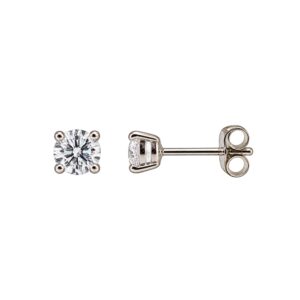 Pair of 14 karat white gold 4-prong lab-grown diamond stud earrings with friction backs.