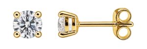 Pair of 14 karat yellow gold 4-prong lab-grown diamond stud earrings with friction backs.